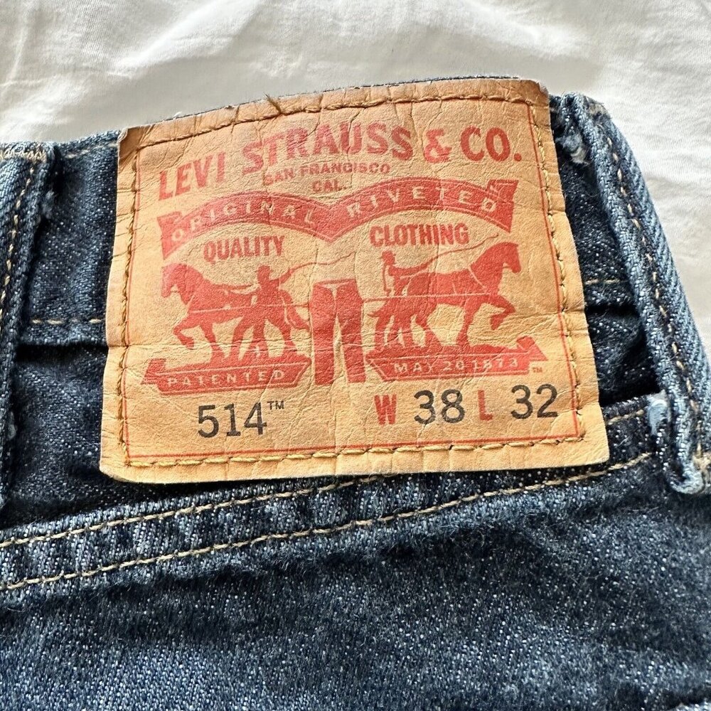 Levi Strauss Dark Wash Blue Denim Jeans 514 Mens 38X32 Straight Leg Preppy - Picture 10 of 13